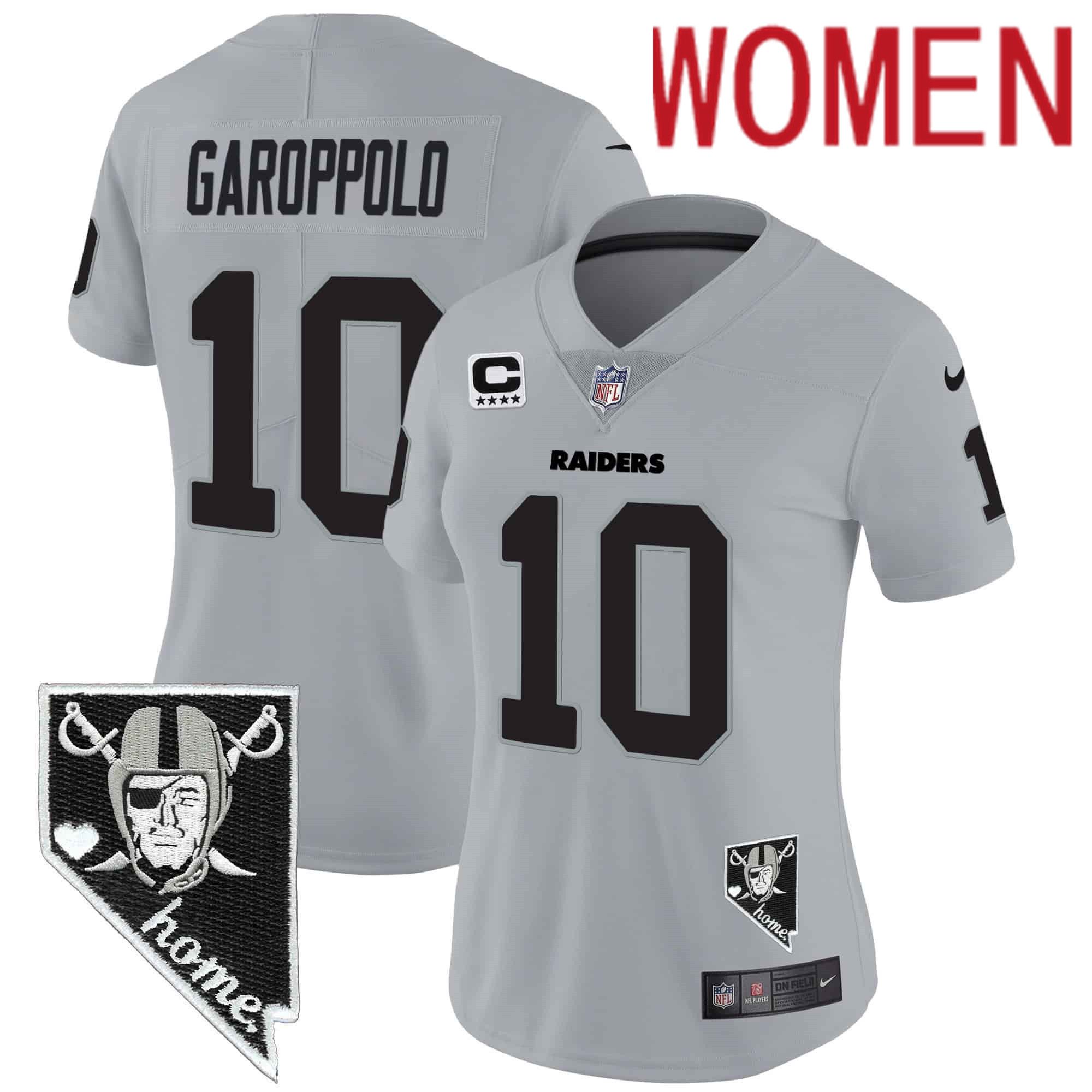 Women Oakland Raiders #10 Garoppo Grey 2024 Nike Nevada Home Patch Vapor NFL Jersey